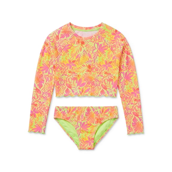 Ocean Gear Girls Two Piece Long Sleeve Crop Tankini Swim Set, Sizes 4-18