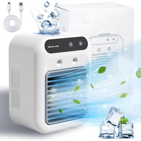 CYYI Personal Portable Air Cooler Fan – 25W Rechargeable Desktop Cooling Fan with Water Mist and 3 Speeds for Bedroom Office Outdoor
