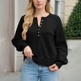 thumbnail image 3 of Women's Button Neck Sweater Long Sleeve Henley Fashion Loose Knit Pullover for Fall and Winter, Casual and Comfortable Top, Ideal for Daily Wear,Black,Size XL, 3 of 9