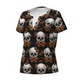 thumbnail image 2 of Goofa Butterfly Skull Pattern Womens Deep V Neck Low Cut Tops Casual Summer Short Sleeve Ribbed Knit T-Shirts-Small, 2 of 5
