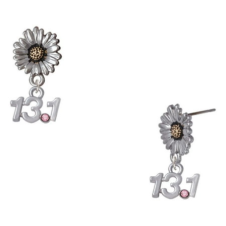 Delight Jewelry Silver-tone Half Marathon – 13.1 with Pink Crystal – Two-tone Daisy Flower Post Earrings Delight Jewelry Silver-tone Half Marathon – 13.1 with Pink Crystal – Two-tone Daisy Flower Post Earrings