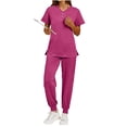 thumbnail image 2 of Womens Scrub Sets Jogger Pants with Drawstring & Nursing Uniforms Set with Pockets & Stretch V-Neck Top S, 2 of 5
