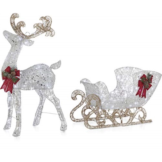 noma prelit led light up reindeer and sleigh set christmas holiday