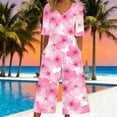 thumbnail image 3 of Stamzod Womens Jumpsuits Short Sleeve V Neck Dressy Casual Wide Leg Pants Romper 2026 Summer One Piece Outfits Wine XL, 3 of 6