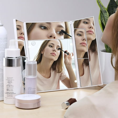 - LANGRIA Trifold LED Lighted Makeup Mirror with Lights, Trifold LED Lighted Makeup Mirror with 3X/2X/5X Magnification Dimmable Vanity Mirror