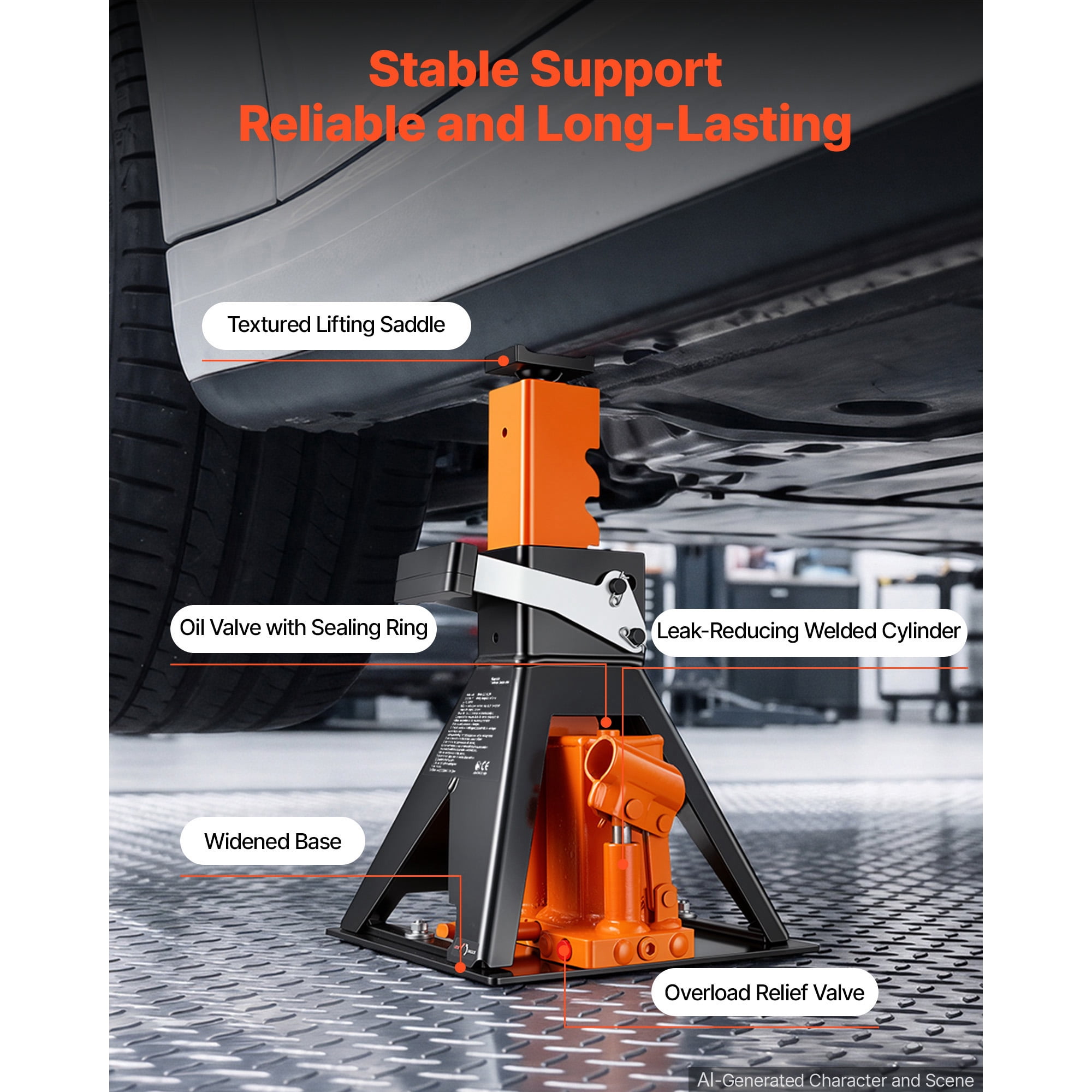 KFFKFF Bottle Jack and Jack Stand Combo, 3-Ton Capacity, Suitable for Sedans, Compact SUVs, and Small Vans, Lifting Range of 10.75"-21.14", Durable Vehicle Support Tool with Stable Base