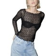 thumbnail image 2 of Women Y2k Lace See Through Long Sleeve Tees Sexy Slim Fitted Crop Top Solid Color Stretchy Fashion Shirts Outfit, 2 of 6