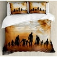 thumbnail image 3 of Halloween Twin Size Duvet Cover Set, Zombies Dead Men Walking Body in the Doom Mist at Night Sky Haunted Theme Print, Decorative 2 Piece Bedding Set with 1 Pillow Sham, Orange Black, by Ambesonne, 3 of 3