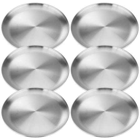 6PCS Stainless Steel Plates, 9" Silver Round Plate, Reusable Metal Dish for Camping Dining Salads Desserts