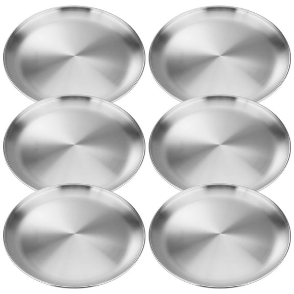 6PCS Stainless Steel Plates, 9" Silver Round Plate, Reusable Metal Dish for Camping Dining Salads Desserts