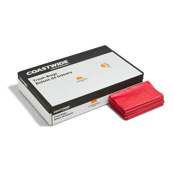 MyOfficeInnovations Healthcare Printed Bags 40-45 gal 40x46 Low Density 1.3 Mil Red 200 CT 342597