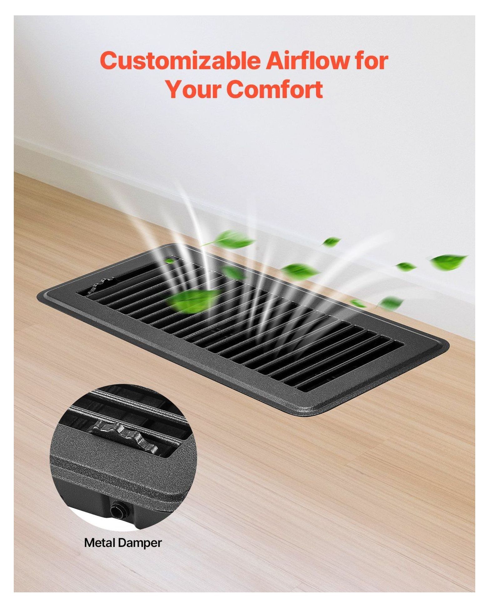 Floor Registers 4x10 Inch 12-Pack, Black HVAC Floor Vents - Metal Construction, Adjustable Airflow, Easy Install