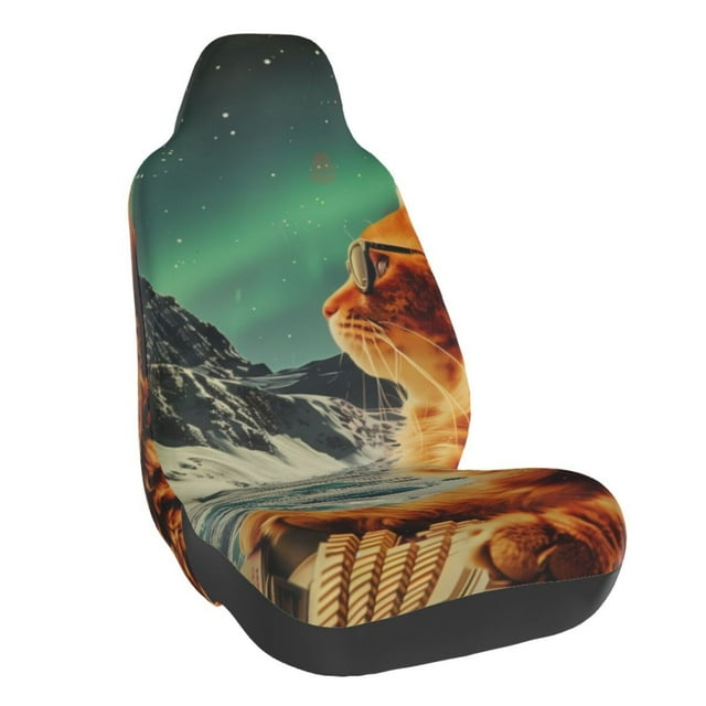 Wukai Space Adventurer Cat Full Set Car Seat Covers with Soft Padding Universal Auto Front Seats Protector and Cushion Mat