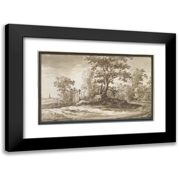 Gillis Neyts 14x11 Black Modern Framed Museum Art Print Titled - Farms Between Trees (17th Century)