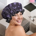 thumbnail image 5 of Shower Caps,Purple Halloween Ghosts Skulls and Bats Waterproof Shower Cap for Women 4 Pieces,Double Reusable Hair Cover for Shower PEVA Elastic Stretch Hem, 5 of 7