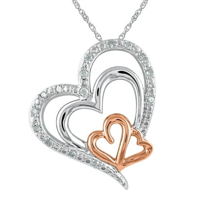 Heart 2 Heart 1/10 Carat T.W Diamond 14kt Pink Gold over Sterling Silver Pendant, 18