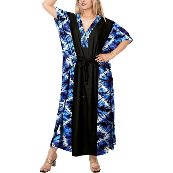 HAPPY BAY Women's African Beach Maxi Plus Size Caftan Casual Long Slit Dress Loungewear Dashiki Dresses for Women 2X-3X Aztec, Black