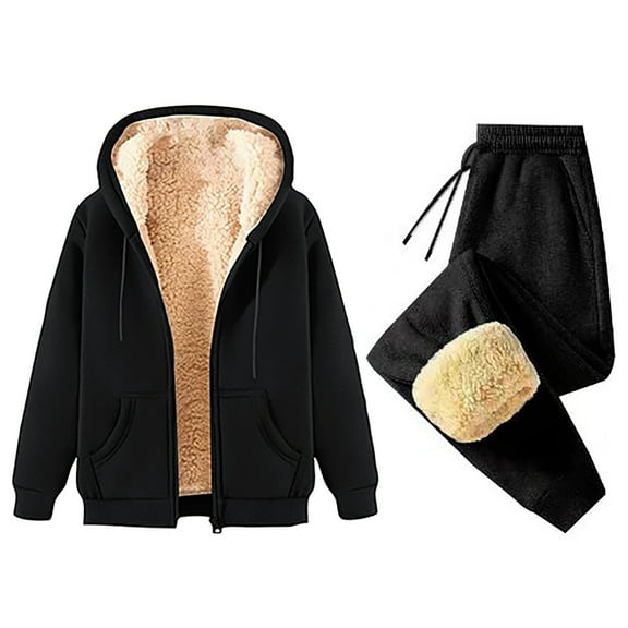 Oplxuo Men's Winter Sherpa Tracksuits Fleece Lined Full Zip Up Warm Hoodies Coat 2 Piece Casual Athletic Jogging Outfits