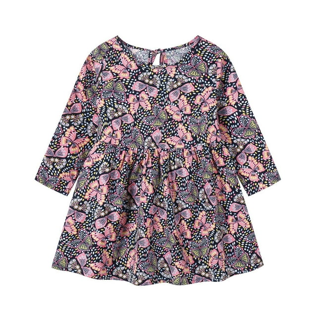 Odeerbi Niñas Manga Larga Floral Vestido Algodón Princesa Infantil Primavera A-Line Dress