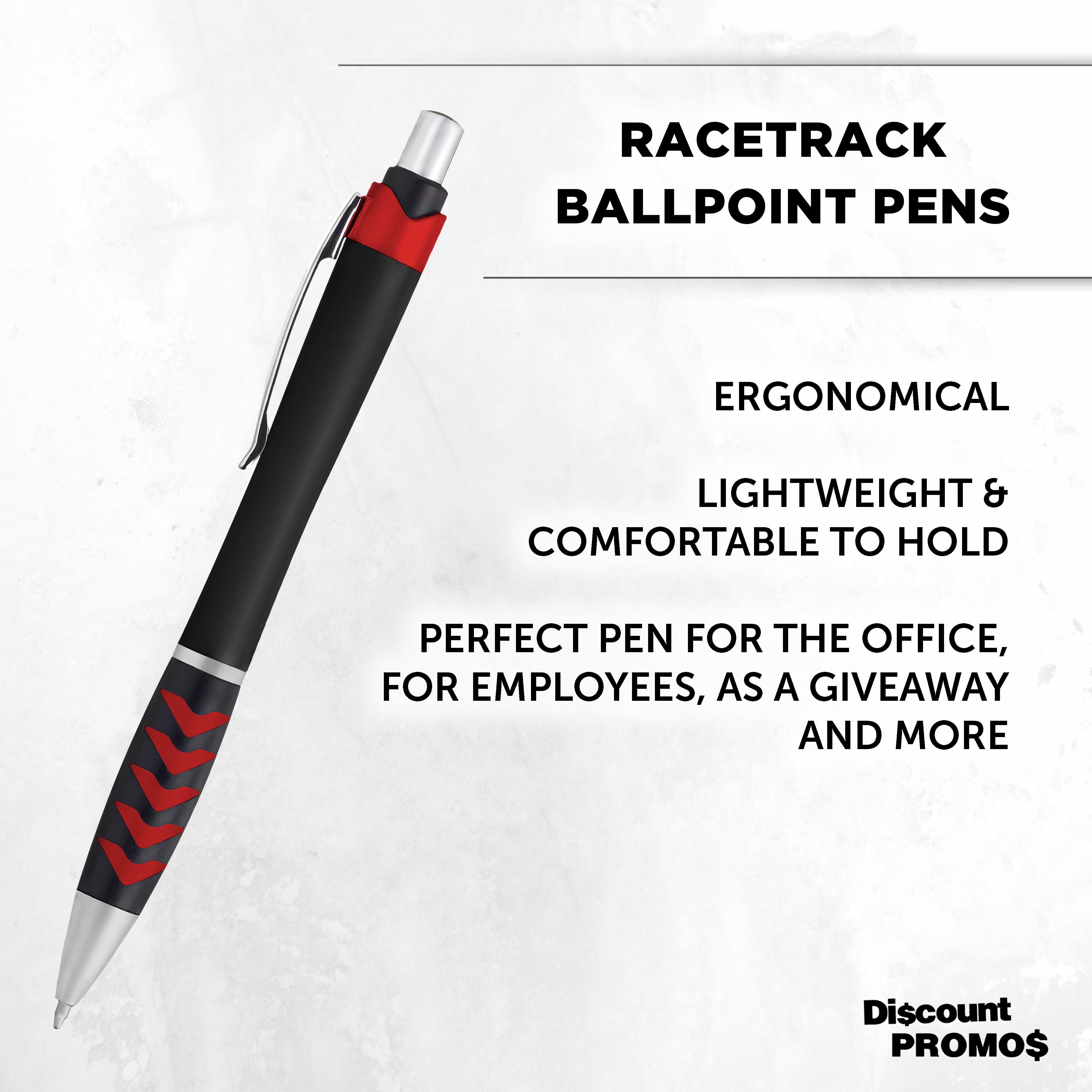 10 Racetrack Ballpoint Pens Pack - Black barrel, Colored Grip - Red