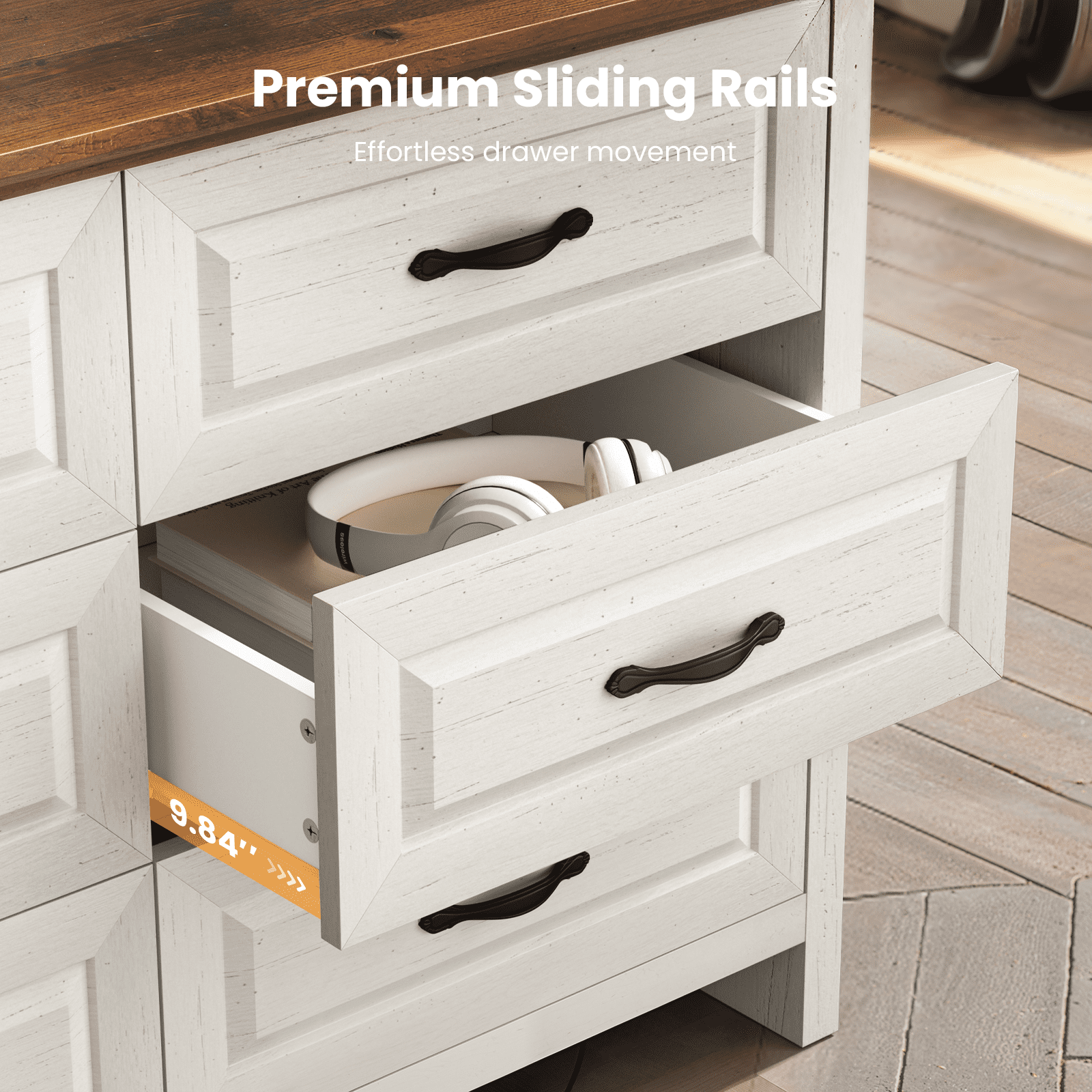 CHITOOMA 6 Drawer Double Dresser, 47.2" Adult Wood Storage Side Cabinet Chest of Drawer for Bedroom Living Room Hallway, White & Brown
