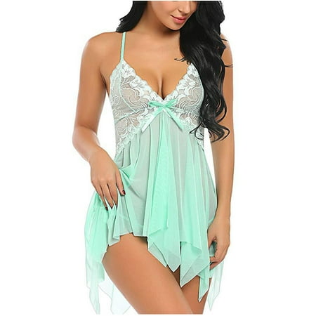

MERSARIPHY 2Pcs Women Summer Lingerie Set Lace Spaghetti Straps V-Neck Night Dress + G-String Suit