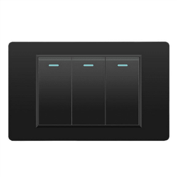 Wall Electrical Switches Light Switch 3 Gang 118mmx74mm Tempered Glass Panel Mechanical Button Switch Black,1 x Switch,Black