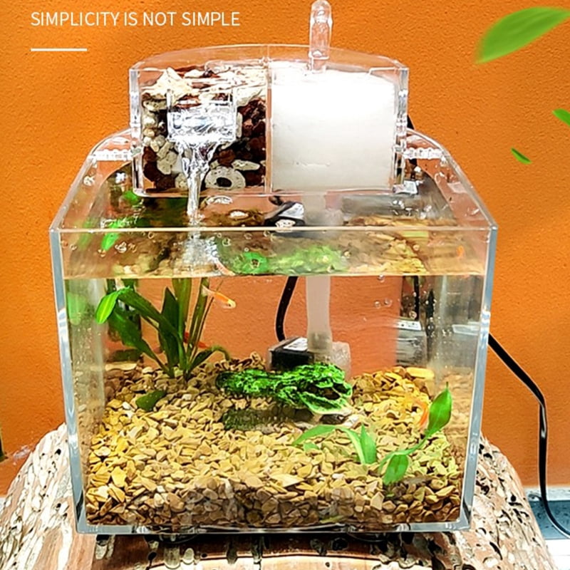 Mini Aquarium for Tank Desktop Fish Bowls for Small Fish Clear Aquariums Waterfall Outlet with 2.5w Quiet Pump Filter Co