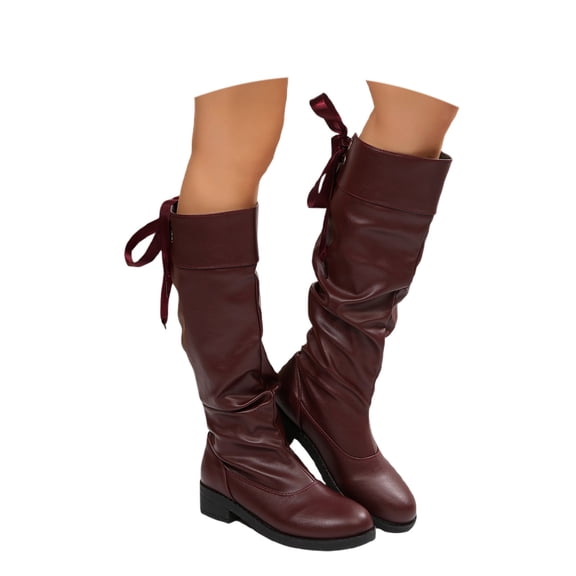 Women Wide Calf Knee High Slouchy Boots Low Heel Round Toe Motorcycle Riding Fashion Mid Calf Boots Fall Winter Block Heel Knight Long Boot