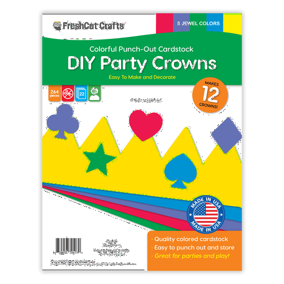 FreshCut Crafts Punch Out Paper Cutouts, DIY Party Crowns Kit, Jewel Colors, Makes 12 Crowns