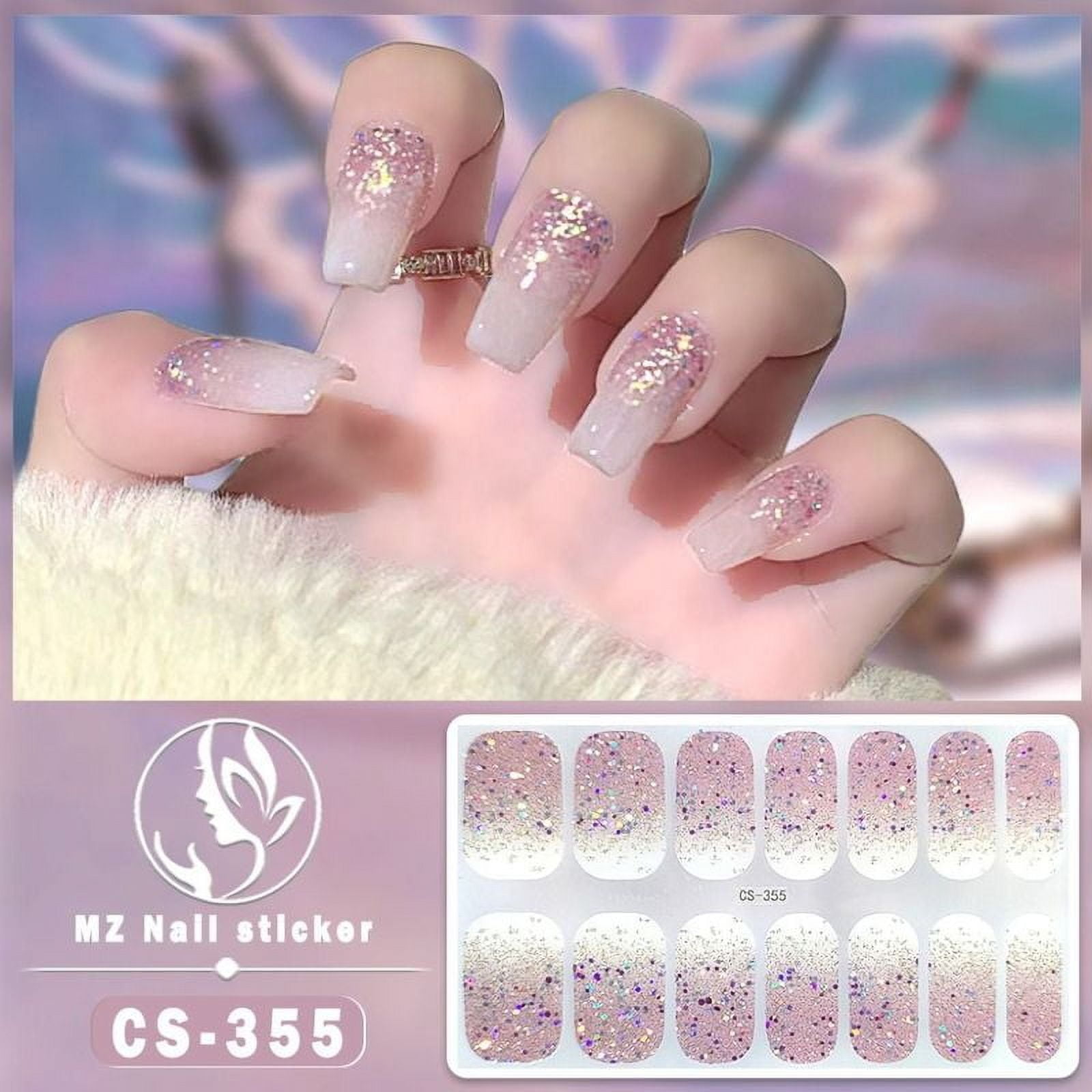 14Tips Semi Cured Gel Nail Stickers Foil Glittering Nail Art Stickers Self-Adhesive Simple Gel Full Nail Wraps