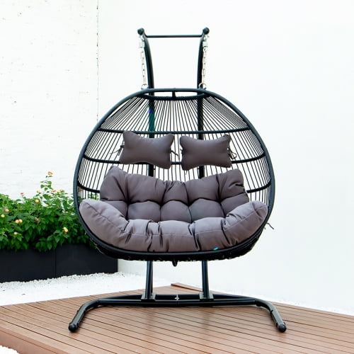 2 Person Hanging Double Swing Chair, XLarge Wicker Iron Egg Chair with