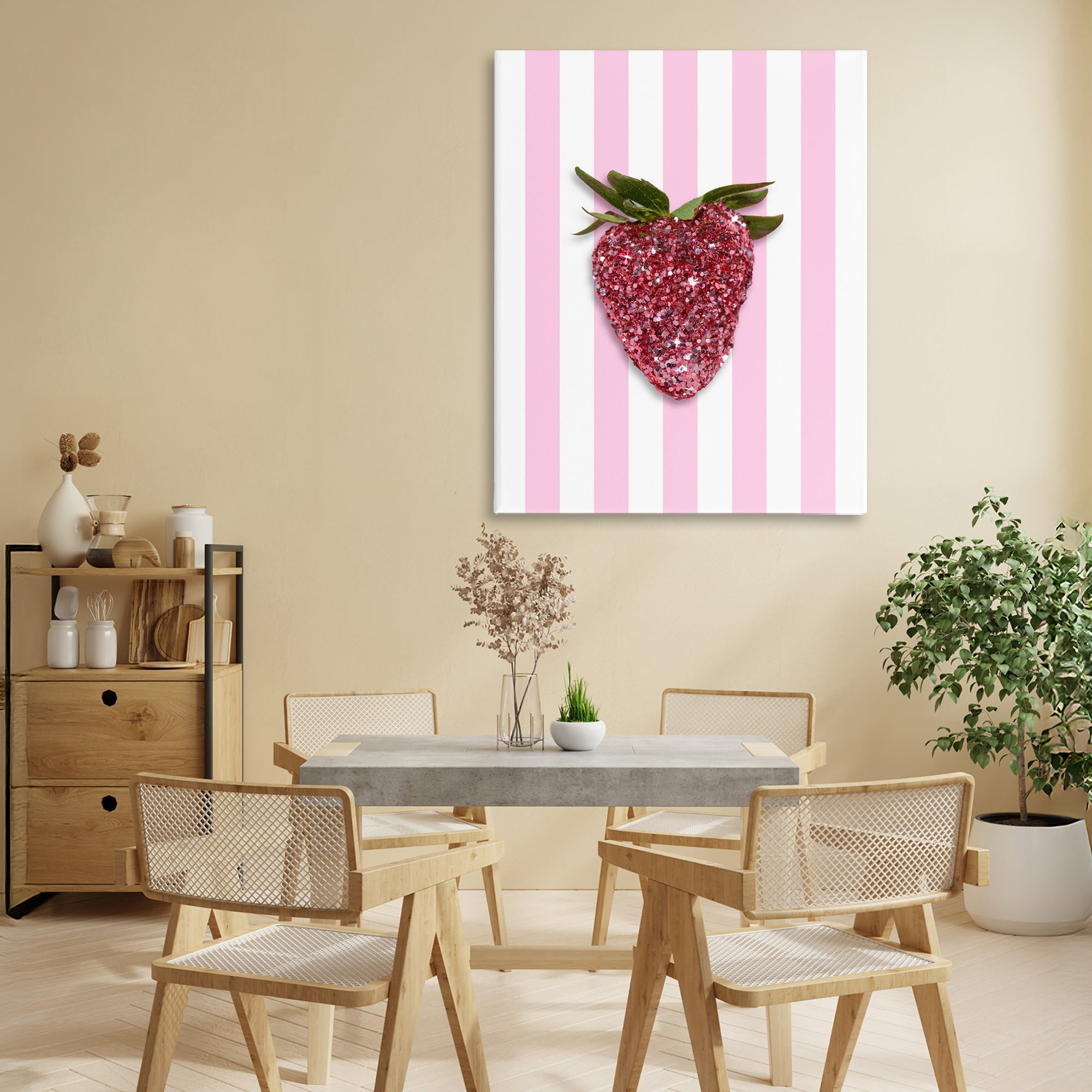 Stupell Industries Glimmer Strawberry on Green Stripes Canvas Wall Art, design by LISH Creative