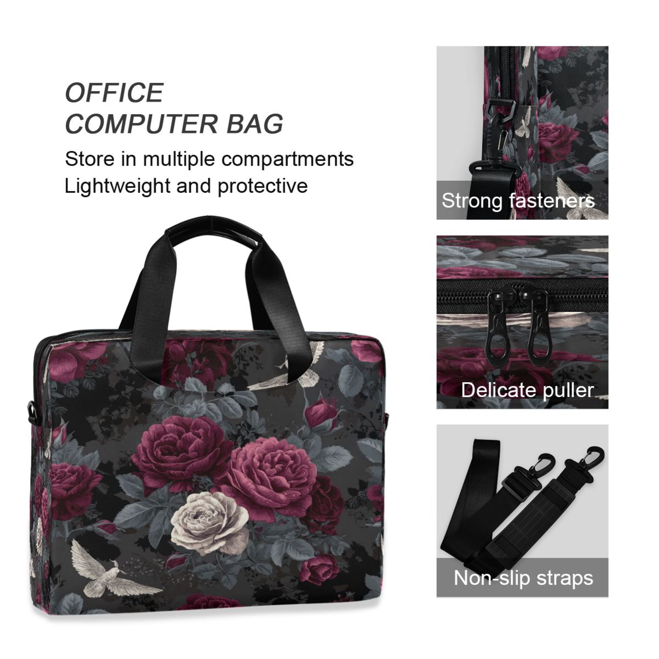 Laptop Bag Laptop Briefcase 15.7 x 3 x 11.8 Inches Laptop Bag Briefcases Laptop Storage Travel Laptop Bag Work Laptop Bag Lovely Gray Flowers