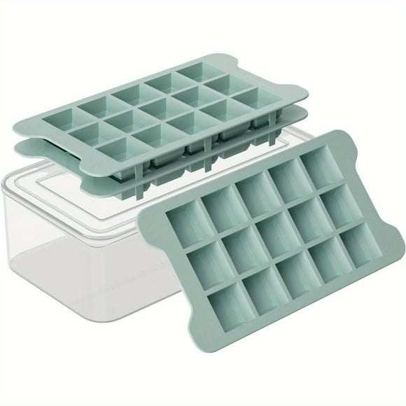 PEACNNG 3pcs  Ice Mold  Ice Cube Mold  Ice Cube Tray With Bin  1.5inch Ice Cube Tray For Freezer With Bin - Large Ice Tray With Ice Container - Easy Release Ice Cube Maker With Storage Bo