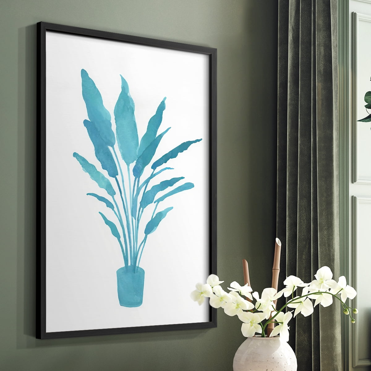 Watercolor House Plant I Framed Print in Black Solid Wood 11 x 14 Framed Print