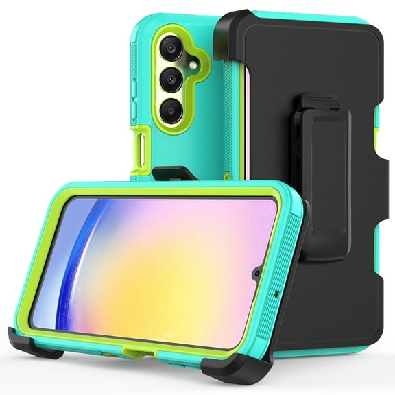 TASHHAR Samsung Galaxy A25 5G Case with Belt Clip Holster Military Grade Heavy Duty Protection 3 in 1 Shockproof Armor Rugged Durable Detachable for Galaxy A25 5G Phone - Green Yellow