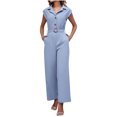 thumbnail image 2 of OVBMPZD Womens Jumpsuit Dressy Blue Formal Wide Leg Buttoned V Neck Cap Sleeve Jumpsuits Rompers for Women 2025 L, 2 of 9