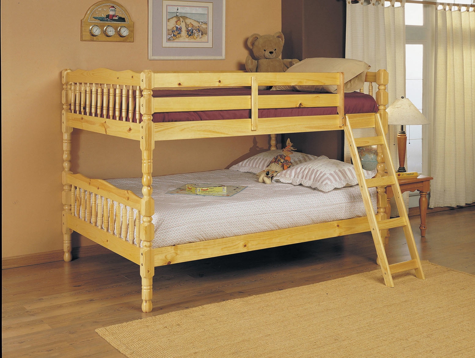 Full/Full Bunk Bed, Natural Pine Wood Natural