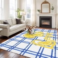 thumbnail image 2 of Summer Lemon Watercolor Area Rugs 5'x8', Washable Small Throw Rugs for Classroom Bedroom, Geometric Blue Line Plaid Indoor Outdoor Rug Non-Slip Low Pile Carpet Runner Reversible Floor Mats, 2 of 8
