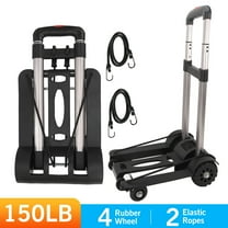 Folding Hand Truck, Lightweight Luggage Cart Foldable, Iron Tube Luggage  with 4 Rotate Wheels, Pull Rod,  for Moving Travel Shopping Airport Office