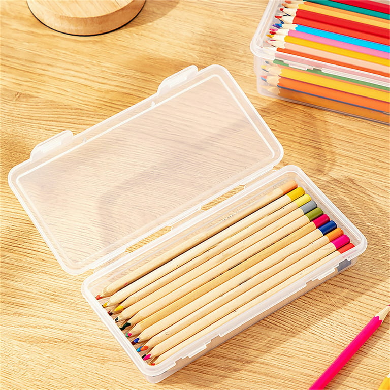 SHENGXINY Plastic Hard Pencil Case School Supplies Clearance with  Snap-Tight Lid Clear Pencil Pouch for Office Supplies Storage Organizer Box