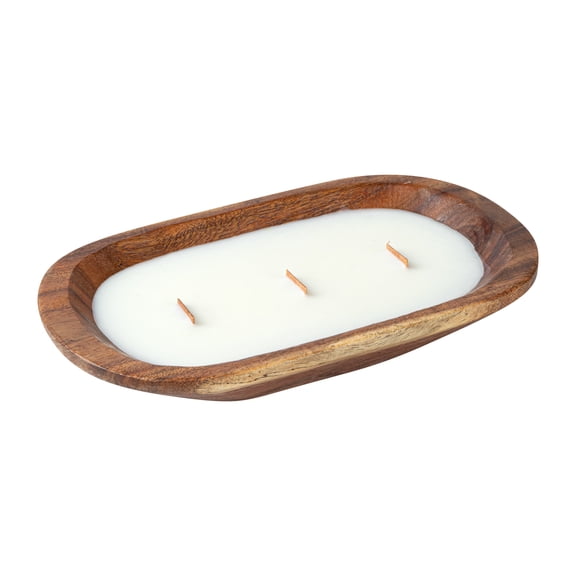 Restaurantware-Coco Casa 9.1 x 5.5 x 2 Inch Wood Dough Bowl Candle, 1 Hand Poured Bread Bowl Candle - Cinnamon Fragrance, Double Wax Blend, Soy Wax Scented, Wooden Wick