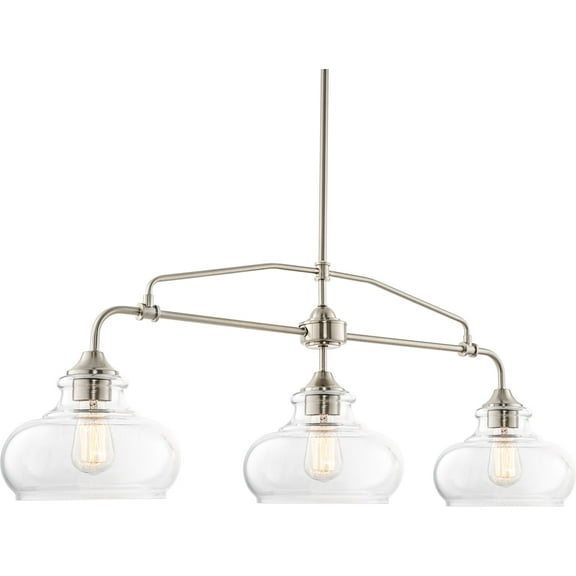 Kira Home Harlow 38" Farmhouse / Schoolhouse Island Light, Glass Shades, Adjustable Hanging Height, Brushed Nickel