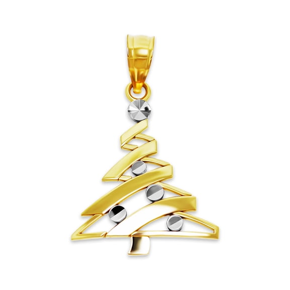 Gold Christmas Tree Charm - 10 Karat Solid Gold - Christmas Jewelry
