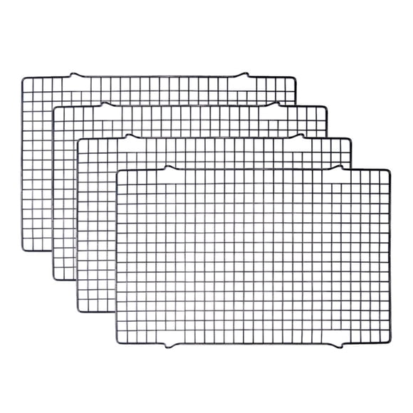 Tebery Lot de 4 Grilles de Cuisson en Fil Métallique Noires Robustes, Grilles de Cuisson et de Refroidissement Antiadhésives pour Rôtir, Cuisiner, Griller, Sécher - 16 Pouces x 10 Pouces