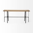 thumbnail image 2 of rectangular light brown raised edge mango wood finish console table with black metal frame and base, 2 of 2