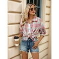 thumbnail image 2 of Womens Button Down Flannel Shirts Long Sleeve Plaid Shackets Business Casual Blouse Top Pink S, 2 of 8