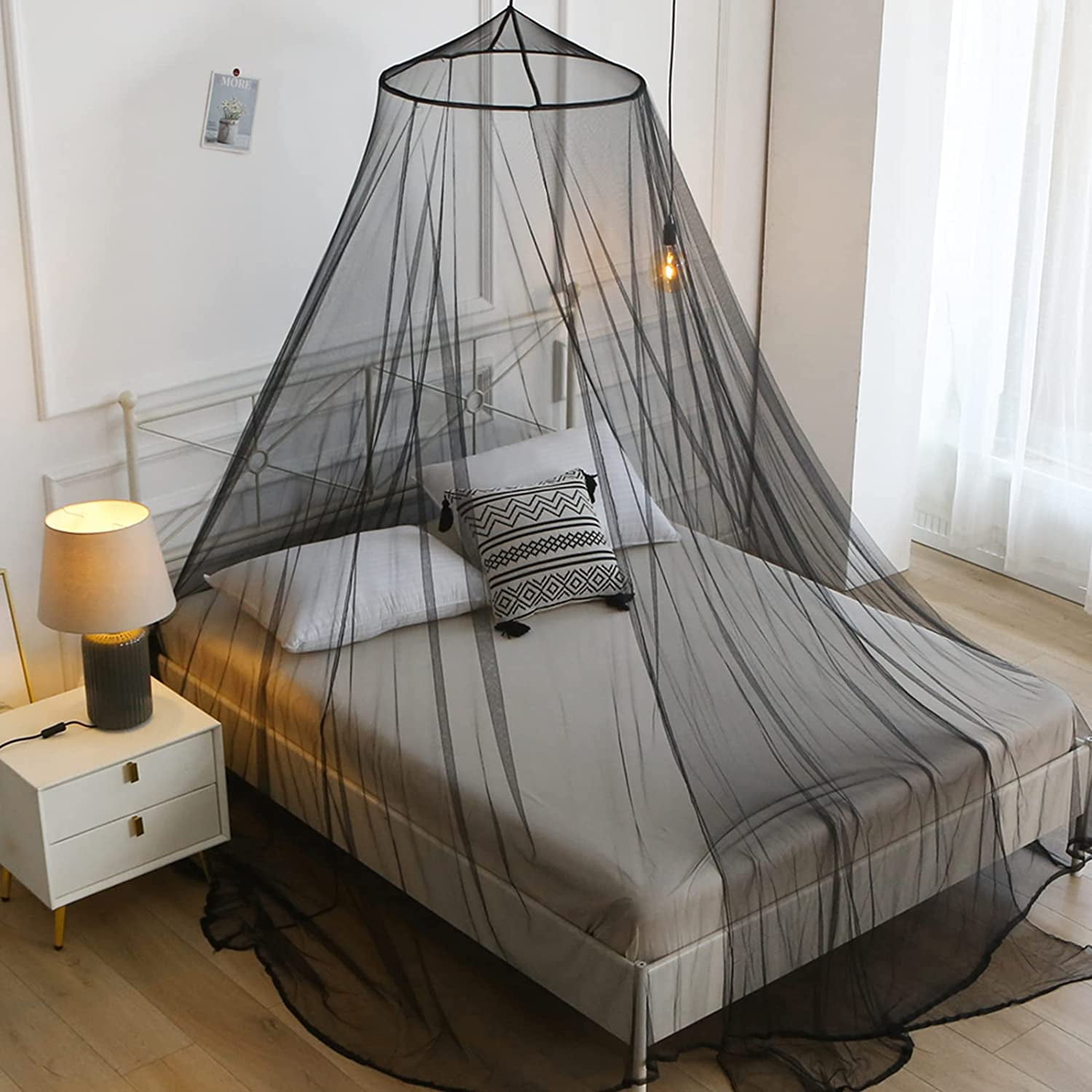Mosquito Net Bed Canopy for Girls,King Canopy Bed Curtains Queen Size from Ceiling,Dome Mosquito Netting Bed Tent Twin Girls Canopy Bed Decor for Baby Crib,Kid Bed and Adult Beds (Black Dome)