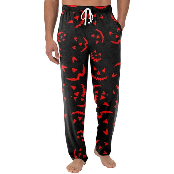 Dwelliawo Pajama Pants Mens Halloween Pumpkin Pant Soft Lounge Pants Elastic Waist Separate Bottoms Pj Pants with Pockets Black 2XL